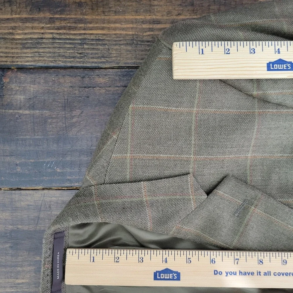 Tasso Elba Men's Sport Coat Blazer Two Button Olive Plaid Silk‎ Camel hair 42L